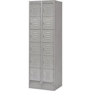 Lockers, 6 -tier, Bank of 2, 24" x 18" x 76", Steel, Grey, Knocked Down