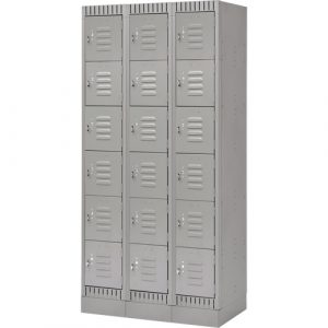 Lockers, 6 -tier, Bank of 3, 36" x 18" x 76", Steel, Grey, Knocked Down
