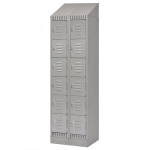 Lockers, 6 -tier, Bank of 2, 24" x 18" x 86", Steel, Grey, Knocked Down