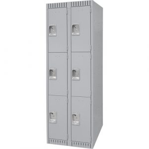 Lockers, 3 -tier, Bank of 2, 24" x 18" x 72", Steel, Grey, Knocked Down