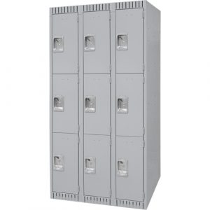 Lockers, 3 -tier, Bank of 3, 36" x 18" x 72", Steel, Grey, Knocked Down