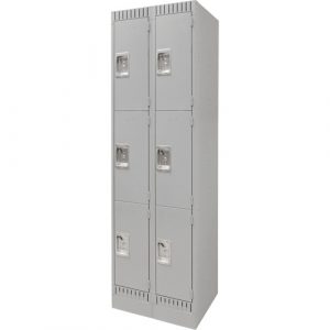 Lockers, 3 -tier, Bank of 2, 24" x 18" x 76", Steel, Grey, Knocked Down