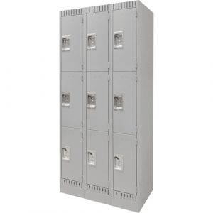 Lockers, 3 -tier, Bank of 3, 36" x 18" x 76", Steel, Grey, Knocked Down