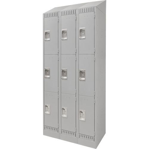Lockers, 3 -tier, Bank of 3, 36" x 18" x 86", Steel, Grey, Knocked Down