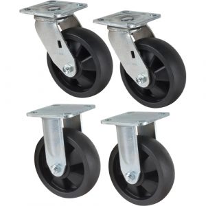 Caster Set, Rigid/Swivel, 6" (152.4 mm), Nylon, 2400 lbs. (1089 kg.)