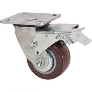 Caster, Swivel with Brake, 4" (101.6 mm), Polyurethane, 550 lbs. (249.5 kg.)