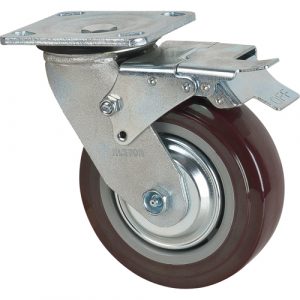 Caster, Swivel with Brake, 6" (152.4 mm), Polyurethane, 850 lbs. (385 kg.)
