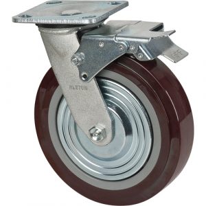 Caster, Swivel with Brake, 8" (203.2 mm), Polyurethane, 1000 lbs. (453.6 kg.)