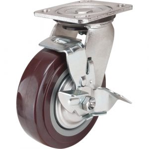 Caster, Swivel with Brake, 6" (152.4 mm), Polyurethane, 850 lbs. (385 kg.)
