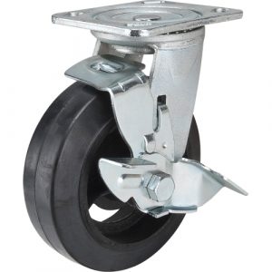 Mold-on Caster, Swivel with Brake, 8" (203.2 mm), Rubber, 660 lbs. (299 kg.)