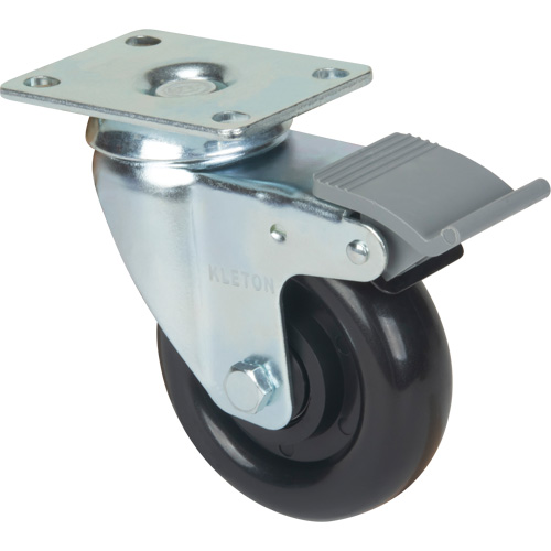 Caster, Swivel with Brake, 4" (101.6 mm), Polyolefin, 250 lbs. (113.4 kg)