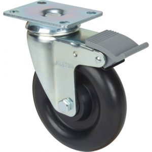 Caster, Swivel with Brake, 5" (127 mm), Polyolefin, 250 lbs. (113.4 kg)