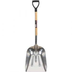 Scoop Shovel, Wood, Aluminum Blade, D-Grip Handle, 24-1/2" Length