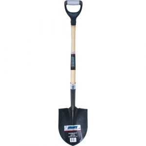 Heavy-Duty Round Point Shovel, Carbon Steel Blade, Hardwood, D-Grip Handle