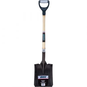 Heavy-Duty Square Shovel, Hardwood, Carbon Steel Blade, D-Grip Handle, 30" Long