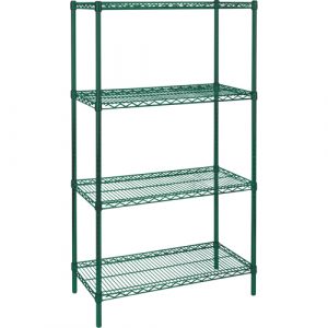 Heavy-Duty Green Epoxy Finish Wire Shelving, 4 Tiers, 48" W x 63" H x 24" D