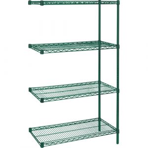 Heavy-Duty Green Epoxy Finish Wire Shelving, Add-On Kit, 4 Tiers, 48" W x 63" H x 24" D