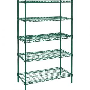 Heavy-Duty Green Epoxy Finish Wire Shelving, 5 Tiers, 72" W x 74" H x 18" D