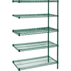 Heavy-Duty Green Epoxy Finish Wire Shelving, Add-On Kit, 5 Tiers, 48" W x 74" H x 18" D