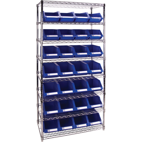 Heavy-Duty Wire Shelving Unit with Storage Bins, 8 Tiers, 36" W x 74" H x 14" D