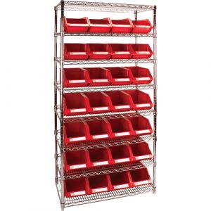 Heavy-Duty Wire Shelving Unit with Storage Bins, 8 Tiers, 36" W x 74" H x 14" D