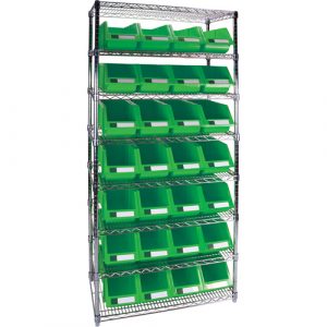 Heavy-Duty Wire Shelving Unit with Storage Bins, 8 Tiers, 36" W x 74" H x 18" D