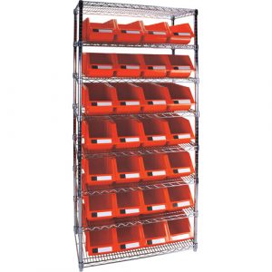 Heavy-Duty Wire Shelving Unit with Storage Bins, 8 Tiers, 36" W x 74" H x 18" D