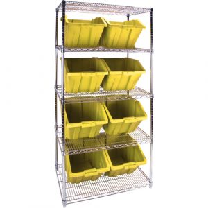 Heavy-Duty Wire Shelving Unit with Storage Bins, 5 Tiers, 36" W x 74" H x 24" D