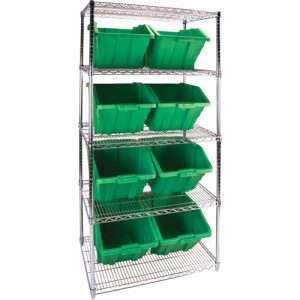 Heavy-Duty Wire Shelving Unit with Storage Bins, 5 Tiers, 36" W x 74" H x 24" D