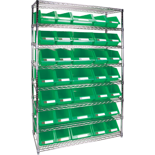 Heavy-Duty Wire Shelving Unit with Storage Bins, 8 Tiers, 48" W x 74" H x 18" D