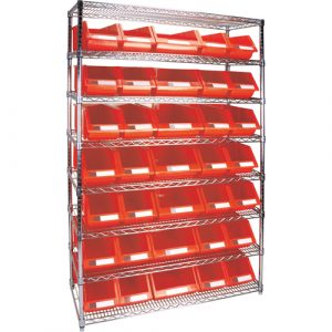 Heavy-Duty Wire Shelving Unit with Storage Bins, 8 Tiers, 48" W x 74" H x 18" D