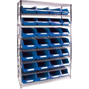 Heavy-Duty Wire Shelving Unit with Storage Bins, 8 Tiers, 48" W x 74" H x 18" D