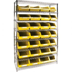 Heavy-Duty Wire Shelving Unit with Storage Bins, 8 Tiers, 48" W x 74" H x 18" D