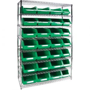 Heavy-Duty Wire Shelving Unit with Storage Bins, 8 Tiers, 48" W x 74" H x 18" D