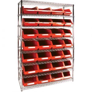 Heavy-Duty Wire Shelving Unit with Storage Bins, 8 Tiers, 48" W x 74" H x 18" D
