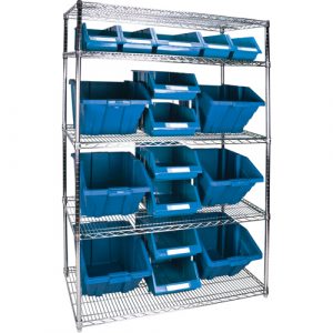 Heavy-Duty Wire Shelving Unit with Storage Bins, 5 Tiers, 48" W x 74" H x 24" D