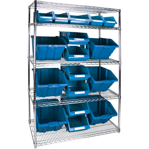Heavy-Duty Wire Shelving Unit with Storage Bins, 5 Tiers, 48" W x 74" H x 24" D