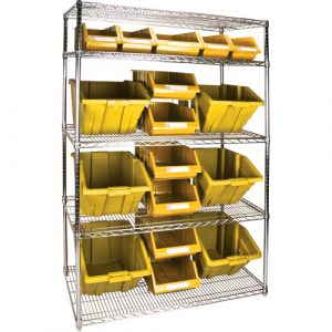 Heavy-Duty Wire Shelving Unit with Storage Bins, 5 Tiers, 48" W x 74" H x 24" D