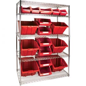 Heavy-Duty Wire Shelving Unit with Storage Bins, 5 Tiers, 48" W x 74" H x 24" D