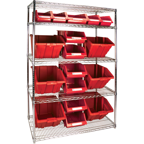 Heavy-Duty Wire Shelving Unit with Storage Bins, 5 Tiers, 48" W x 74" H x 24" D