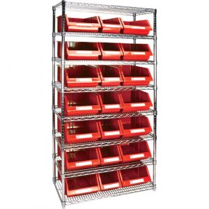 Heavy-Duty Wire Shelving Unit with Storage Bins, 8 Tiers, 36" W x 74" H x 18" D