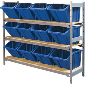 Wide Span Shelving with Jumbo Plastic Bins, Steel, Boltless, 800 lbs. Capacity, 66" W x 60" H x 18" D