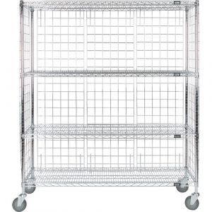 Enclosed Wire Shelf Cart, Chrome Plated, 60" x 69" x 24", 800 lbs. Capacity