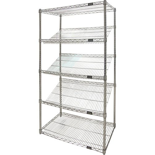 Slanted Wire Shelving Unit, 5 Tiers, 48" W x 63" H x 24" D
