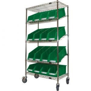 Slanted Wire Shelf Cart with Bins, 5 Tiers, 36" W x 69" H x 18" D