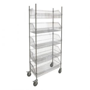Wire Basket Shelving Cart, 5 Tiers, 48" W x 80" H x 24" D