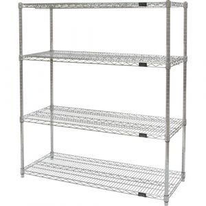 Heavy-Duty Chromate Wire Shelving, 4 Tiers, 72" W x 54" H x 24" D