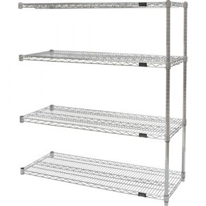 Heavy-Duty Chromate Wire Shelving, Add-On Kit, 4 Tiers, 72" W x 54" H x 24" D