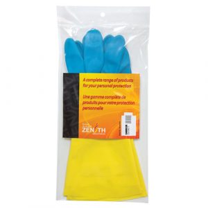 Dipped Chemical-Resistant Gloves, Size 9, 12" L, Neoprene/Rubber Latex, Flock-Lined Inner Lining, 20-mil