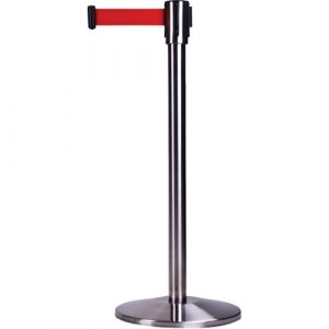 Free-Standing Crowd Control Barrier, Steel, 35" H, Red Tape, 12' Tape Length